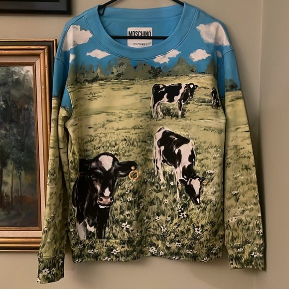 Moschino Sweaters - Moschino Couture Countryside Cow Scoop Neck Sweatshirt Size S US 4/6